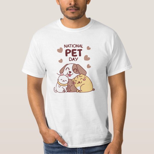 「ナショナルペットデーTシャツ – かわいい犬&猫好き Tシャツ (正面)