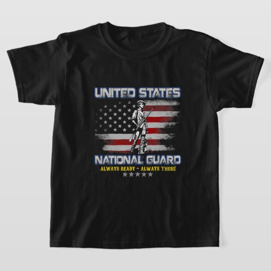 ナショナル・ガード・退役軍人常に準備完了アメリカ国旗 Tシャツ (レイダウン)
