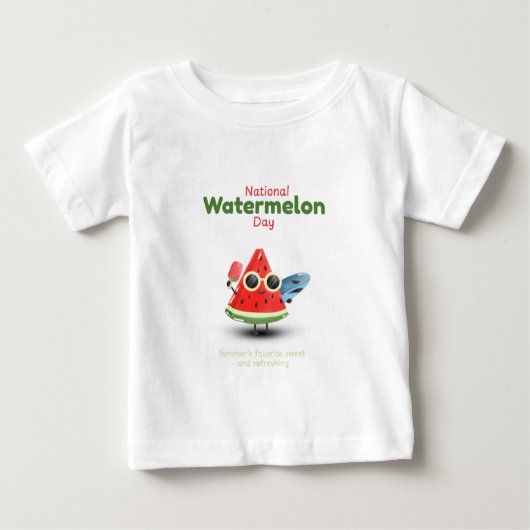 ナショナル・スイカの日 かわいいサマーアート ベビーTシャツ (正面)