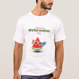 ナショナル・スイカの日 かわいいサマーアート Tシャツ