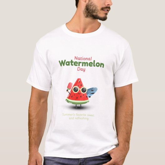 ナショナル・スイカの日 かわいいサマーアート Tシャツ (正面)