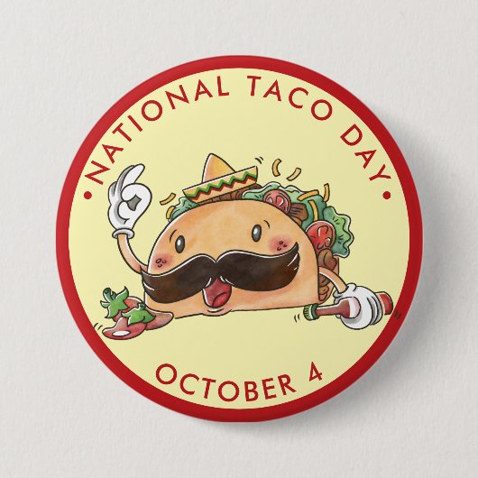 ナショナル・タコ・デイ、水彩画タコのソンブレロ 缶バッジ (正面)