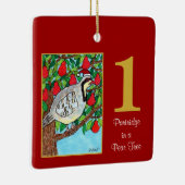 ナシ木のかわいい鳥及びタイポグラフィのヤマウズラ セラミックオーナメント (右)