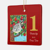 ナシ木のかわいい鳥及びタイポグラフィのヤマウズラ セラミックオーナメント (左)