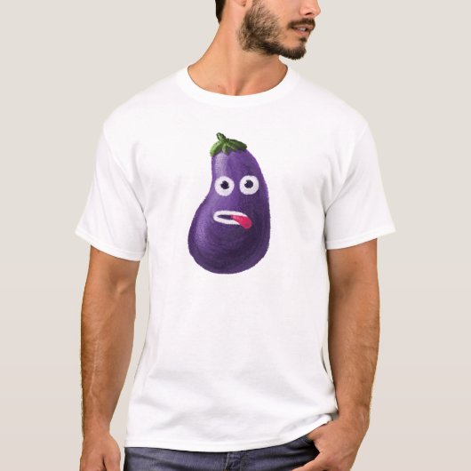 ナスおもしろいマンガキャラクターかわいい野菜 Tシャツ (正面)