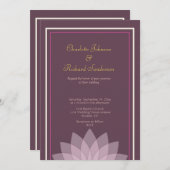 ナスおよび赤面のピンクの花の結婚式 招待状 (正面/裏面)