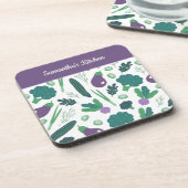 ナスとブロッコリーの模様の名前 紫 コースター (左側)