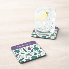 ナスとブロッコリーの模様の名前 紫 コースター