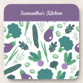 ナスとブロッコリーの模様の名前 紫 コースター (正面)