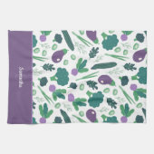 ナスとブロッコリーの模様(名前は紫) キッチンタオル (横)