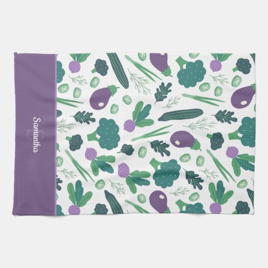ナスとブロッコリーの模様(名前は紫) キッチンタオル (横)
