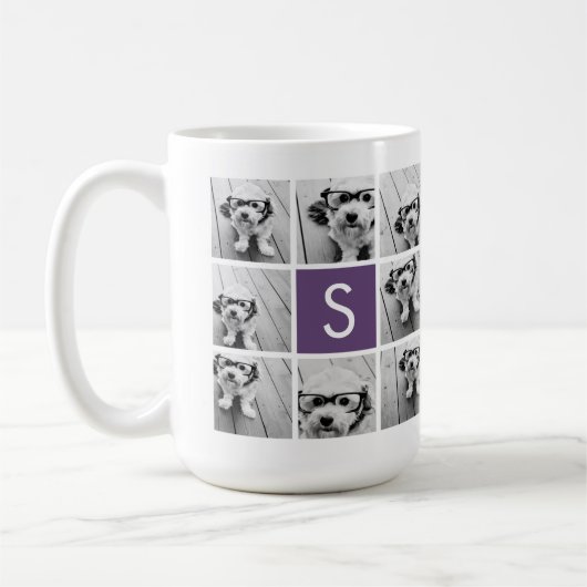 ナスとホワイトフォトコラージュカスタムモノグラム コーヒーマグカップ (左)