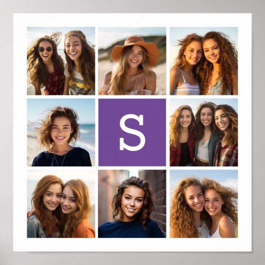 ナスとホワイトフォトコラージュカスタムモノグラム ポスター (正面)