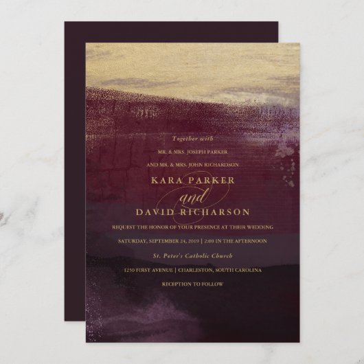 ナスと金ゴールドルック | Luxe結婚式招待状 招待状 (正面/裏面)