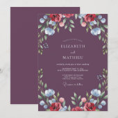 ナスのような深紅の野の花の結婚式 招待状 (正面/裏面)