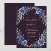 ナスのような紫のスレートブルームの結婚式 招待状 (正面/裏面)