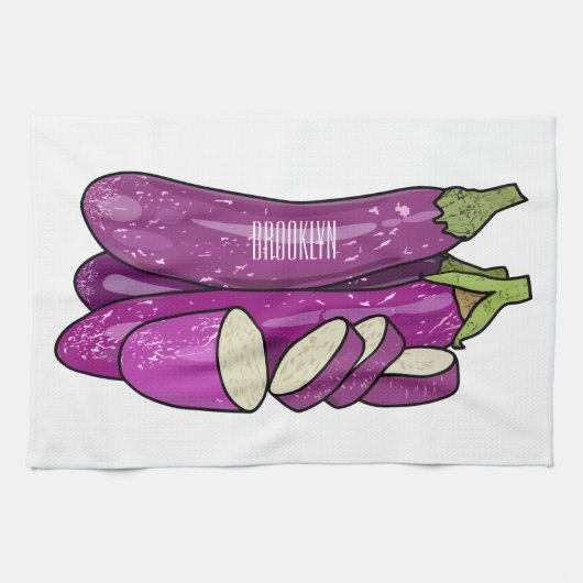 ナスのイラストレーション キッチンタオル (横)