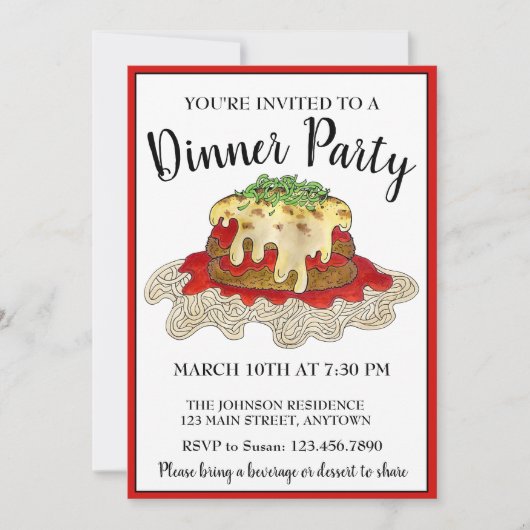 ナスのパルメザンパルメザンイタリア料理ディナーパーティー 招待状 (正面)