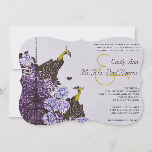 ナスのマスタードイエローヴィンテージ孔雀の鳥かご 招待状 (正面)