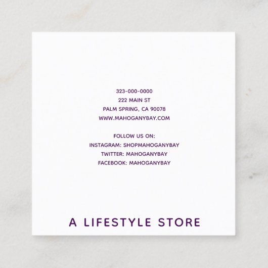 ナスの正方形の原稿の名刺 スクエア名刺 (裏面)