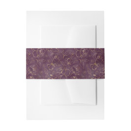 ナスの水彩画上の手描きの金ゴールドの花 招待状ベリーバンド