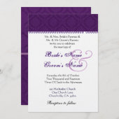 ナスの紫と白のダマスクの結婚式 招待状 (正面/裏面)