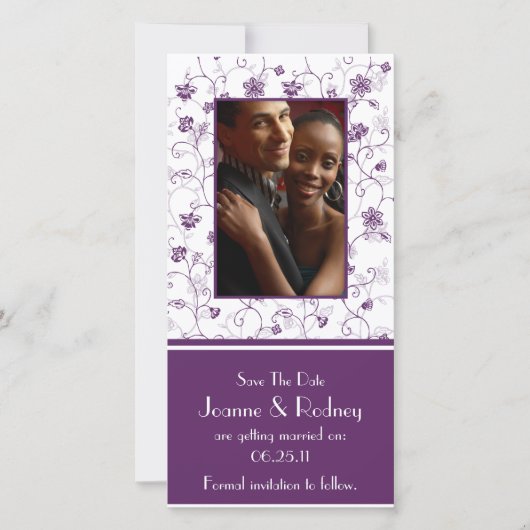 ナスの紫色および白い写真の保存日付 セーブザデート (正面)