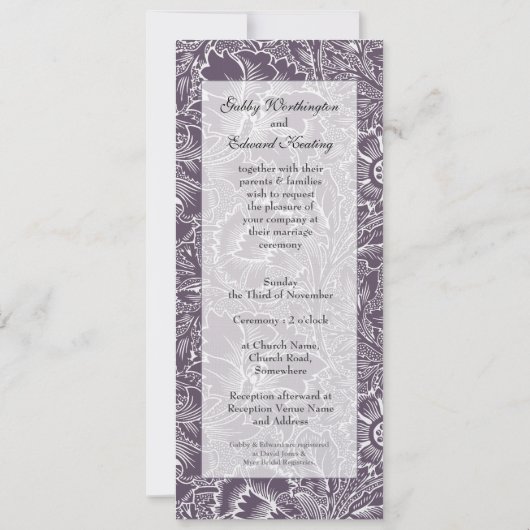 ナスの紫色のヴィンテージの長い結婚式招待状 招待状 (裏面)