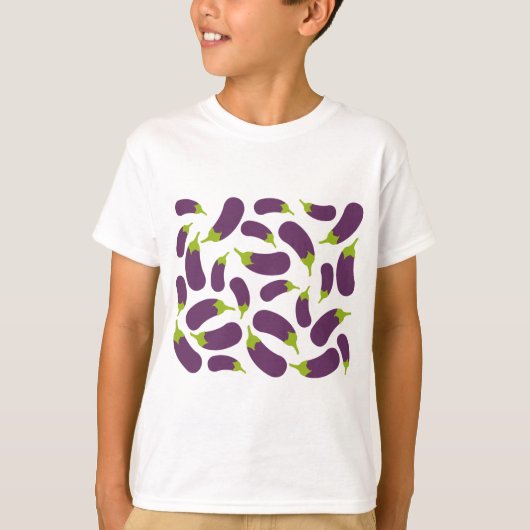 ナスの紫色の野菜パターン柄デザイン Tシャツ (正面)