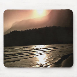 ナスの色の夜秋のビーチ風景 マウスパッド