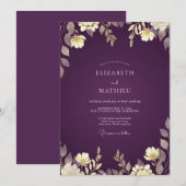 ナスの葉エウカリptusの金の結婚式 招待状 (正面/裏面)