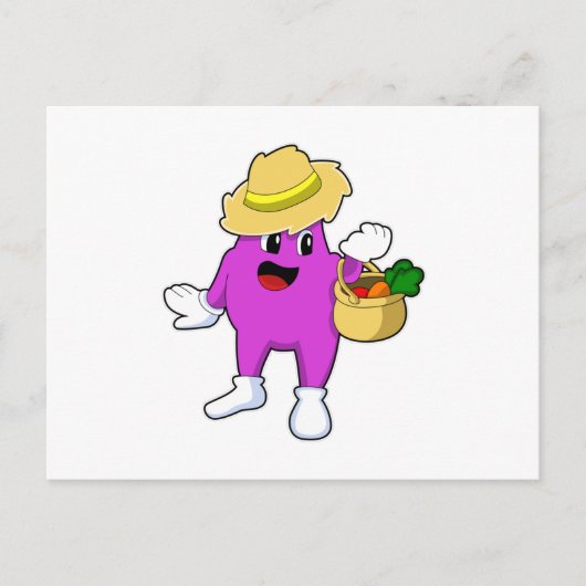 ナスの農業者がキャロットを添えて ポストカード (正面)