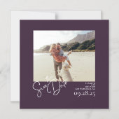 ナスエレガントパーモダンプル日付の写真を保存 マグネット招待状 (正面)