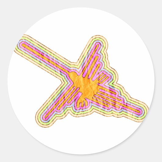 ナスカのラインのハミングバードしわの紙効果 ラウンドシール (正面)