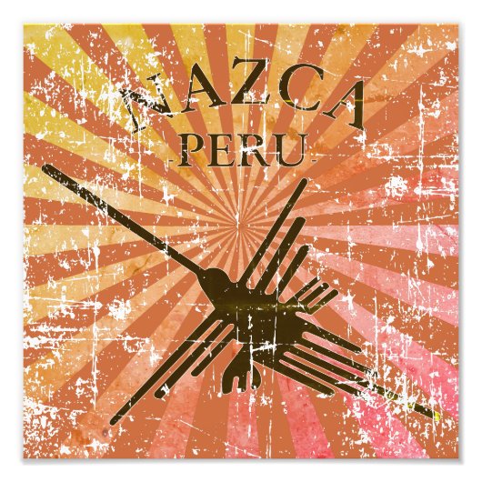 ナスカ動揺してペルーハミングバードレトロサンセット フォトプリント            (正面)