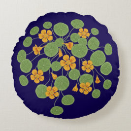 ナスタチウムの花イラスト ビンテージ風なチューリップ ラウンドクッション