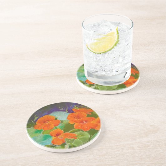 ナスタチウムの花開く - ボタニカルパステル コースター (側面)