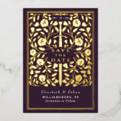 ナス中世の剣の結婚式の日付を保存 箔招待状 (正面)