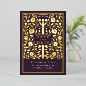 ナス中世の剣の結婚式の日付を保存 箔招待状 (立ち正面)