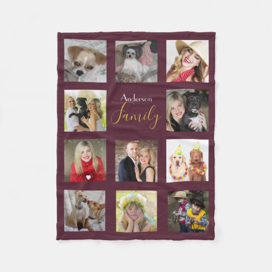 ナス写真ブランケットのコラージュインスタグラム金ゴールド フリースブランケット (正面)