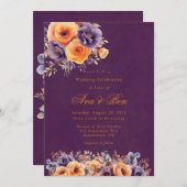 ナス梅オレンジ結婚フローラお祝い 招待状 (正面/裏面)