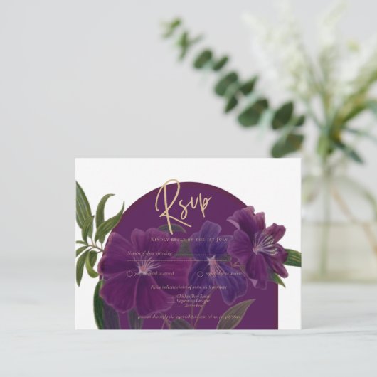 ナス梅パープルフローラフォレストグリーン結婚ズ ポストカード (スタンド正面)