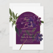 ナス梅パープルフローラフォレストグリーン結婚ズ 招待状 (正面/裏面)