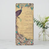 ナス水色と金ゴールド孔雀ヴィンテージ3羽 招待状 (スタンド正面)