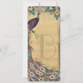 ナス水色と金ゴールド孔雀ヴィンテージ3羽 招待状