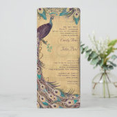 ナス水色と金ゴールド孔雀ヴィンテージ3羽 招待状