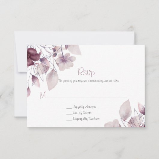 ナス素朴、ほこりっぽい紫、メイブピンクフローラ 出欠カード (正面)