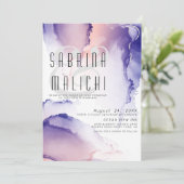 ナス紫とサンゴバラシックなアルコールインク 招待状 (スタンド正面)
