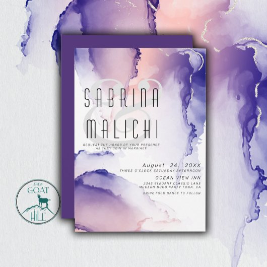 ナス紫とサンゴバラシックなアルコールインク 招待状