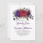 ナス紫とブルゴーニュのフローラ秋の結婚式 招待状 (正面)